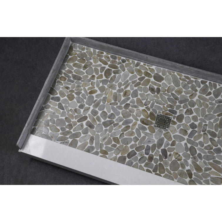 Pebble Creme Pre-Tiled Rectangular Shower Base with Center Drain