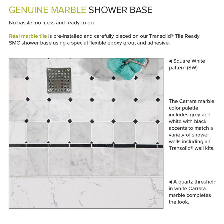 60'' White Pre-Tiled Rectangular Shower Base with Center Drain