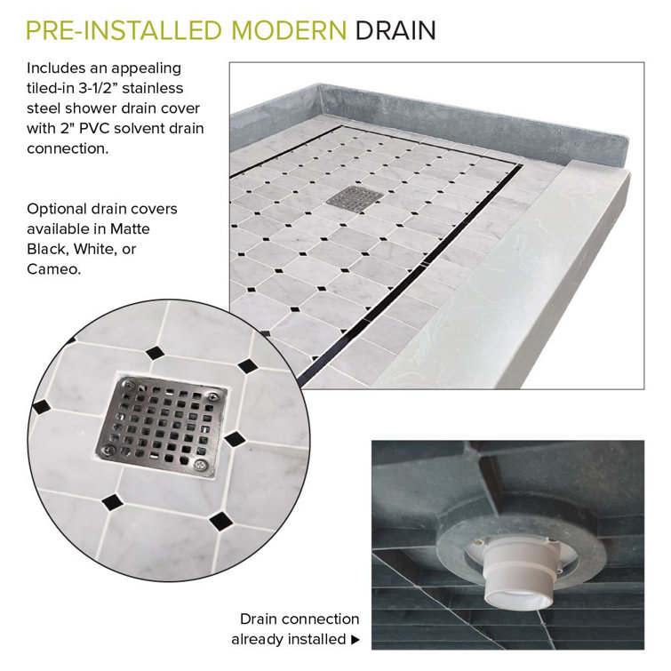 60'' White Pre-Tiled Rectangular Shower Base with Center Drain