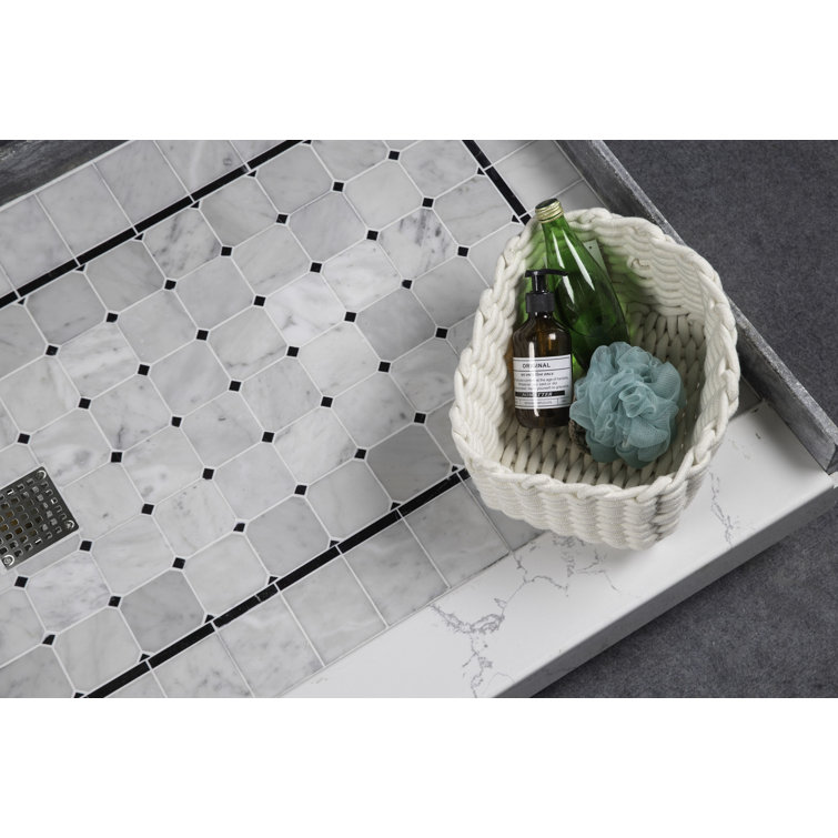 60'' White Pre-Tiled Rectangular Shower Base with Center Drain