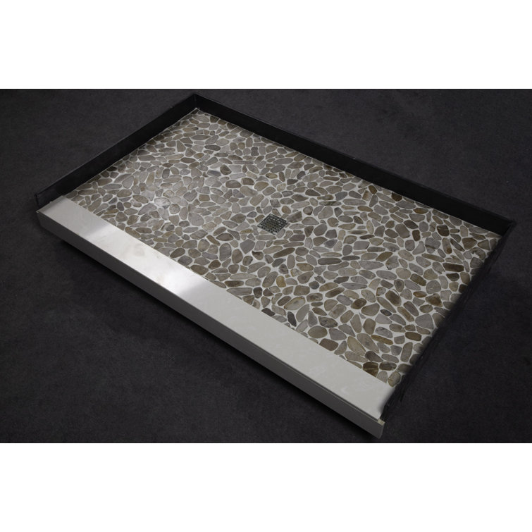 Pebble Crème Pre-Tiled Rectangular Shower Base with Center Drain