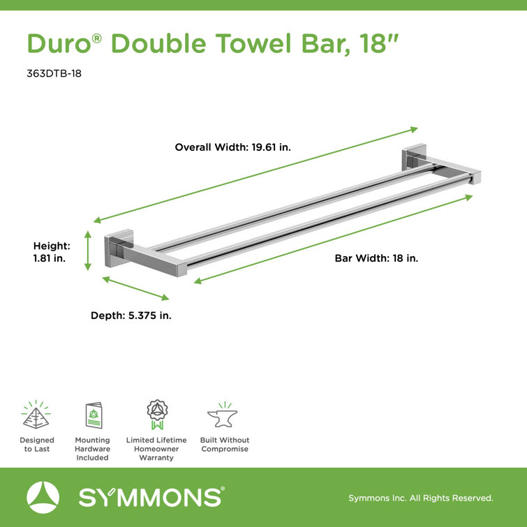 Duro 18" Polished Chrome Metal Double Wall Mounted Towel Bar