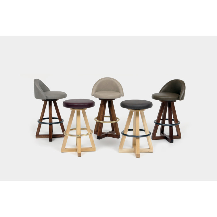 360° Swivel Saddle Leather Stool in Walnut Finish