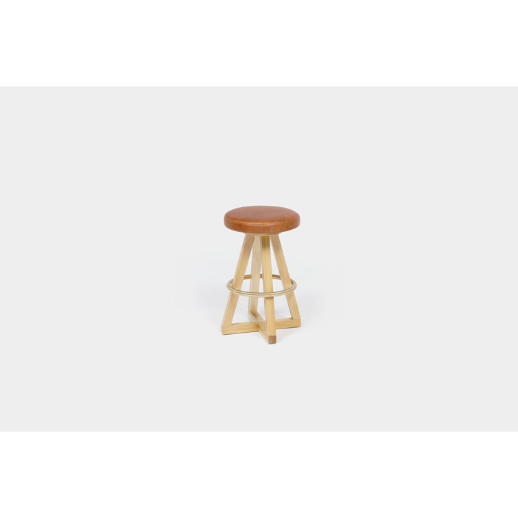 360° Swivel Saddle Leather Stool in Walnut Finish