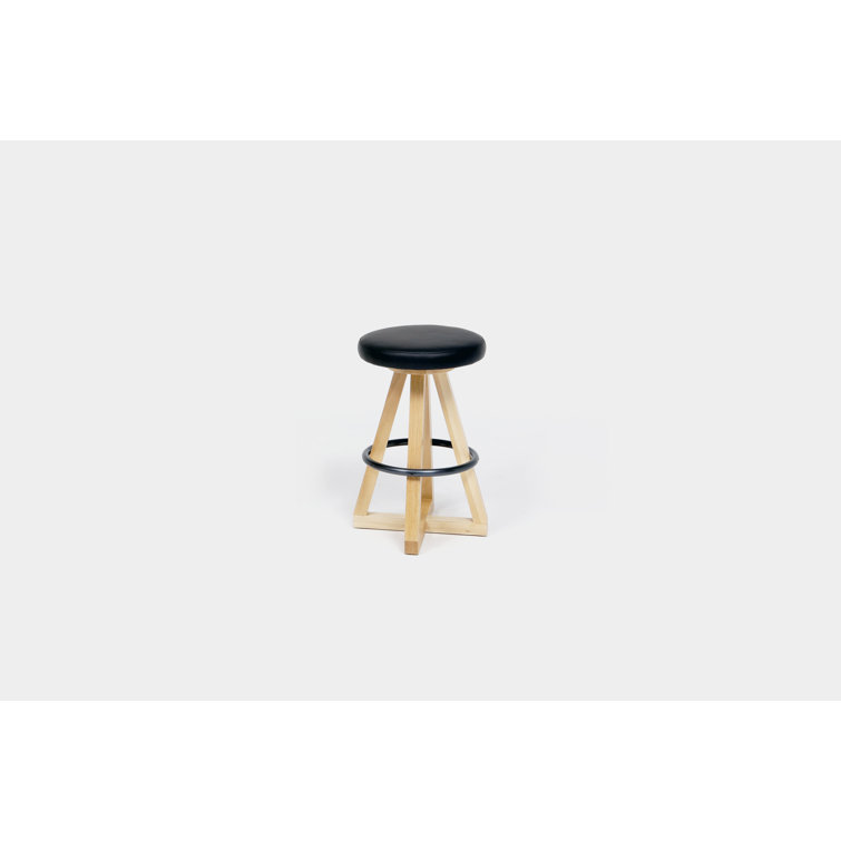 360° Swivel Saddle Leather Stool in Walnut Finish