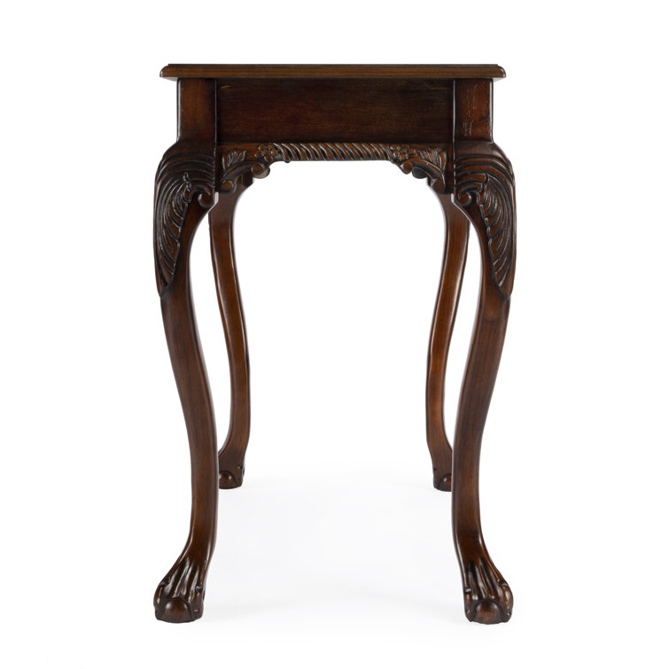 Cherry Brown Wood Writing Desk with Drawer and Carved Details