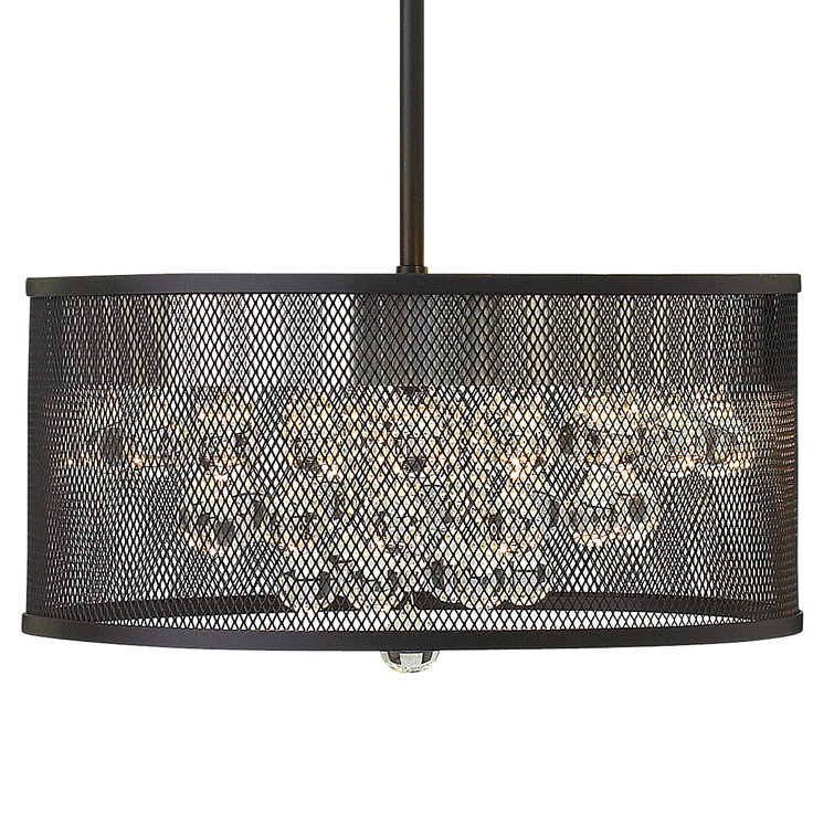 Black Mesh Drum Pendant with Glass Spheres
