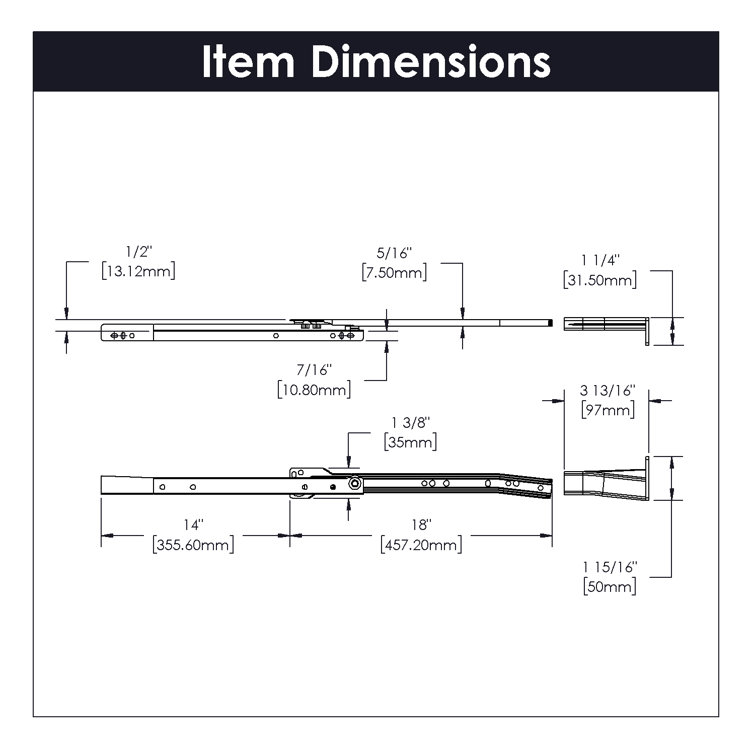18-Inch White Bottom Mount Drawer Slide 5-Pack