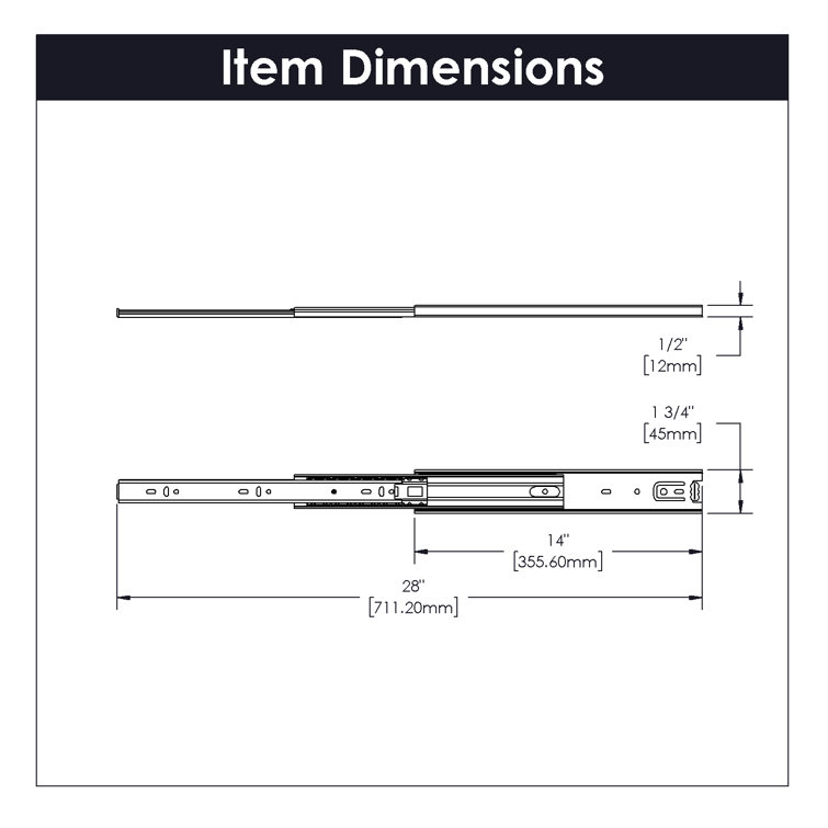 Drawer Slide Side Mount Full Extension Cadmium Finish