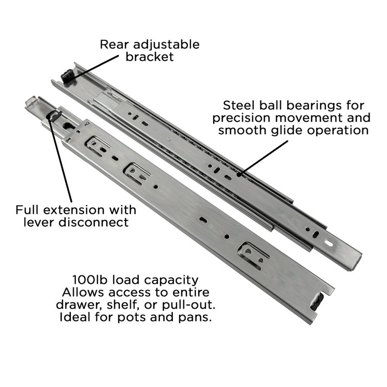 Drawer Slide Side Mount Full Extension Cadmium Finish