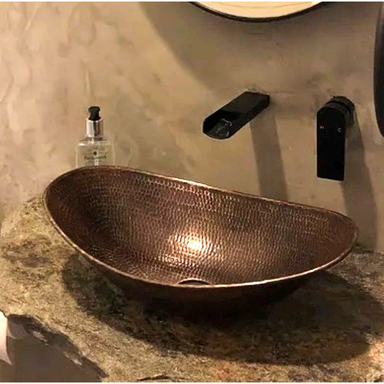 Hand-Hammered Oval Copper Vessel Sink in Brushed Sedona