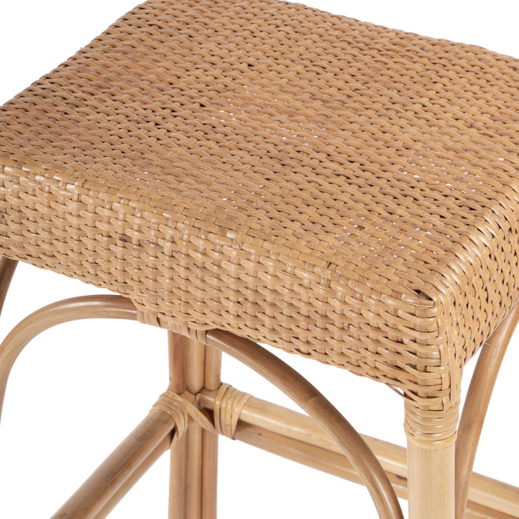 Natural Rattan and Wood Backless Bar Stool, 30" Height
