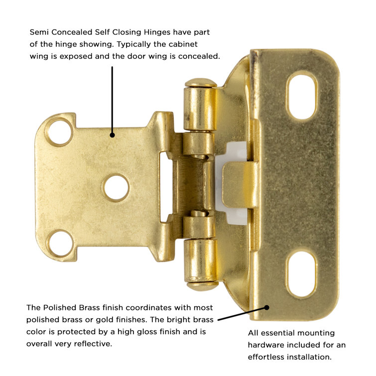 Polished Brass Semi-Concealed 1/2 Inch Overlay Cabinet Hinges