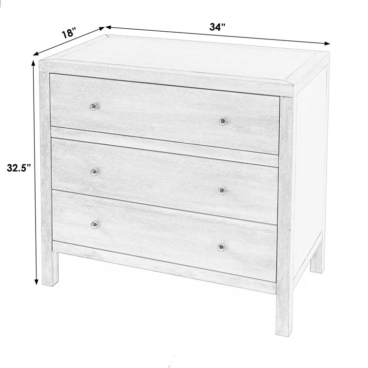 Nora White 34" Traditional 3-Drawer Chest with Soft Close