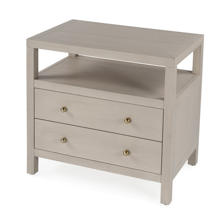 Nora Antique Taupe 2-Drawer Acacia Wood Nightstand