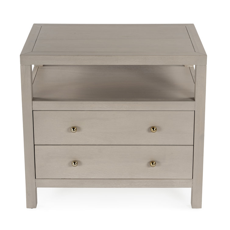 Nora Antique Taupe 2-Drawer Acacia Wood Nightstand