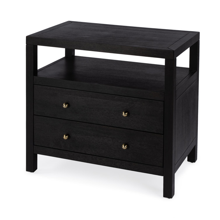 Antique Coffee 2-Drawer Wide Nightstand with Open Shelf