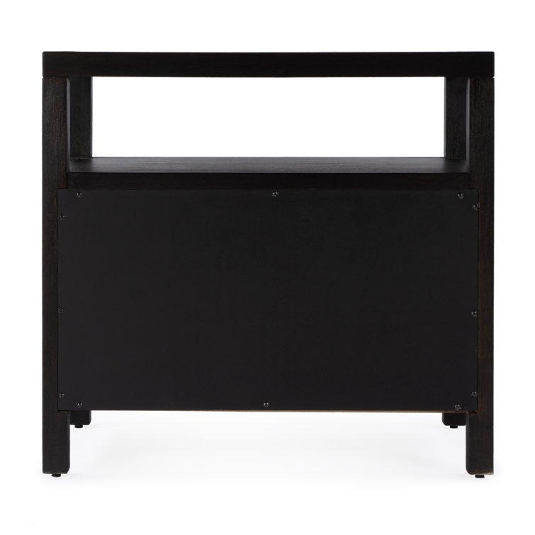 Antique Coffee 2-Drawer Wide Nightstand with Open Shelf