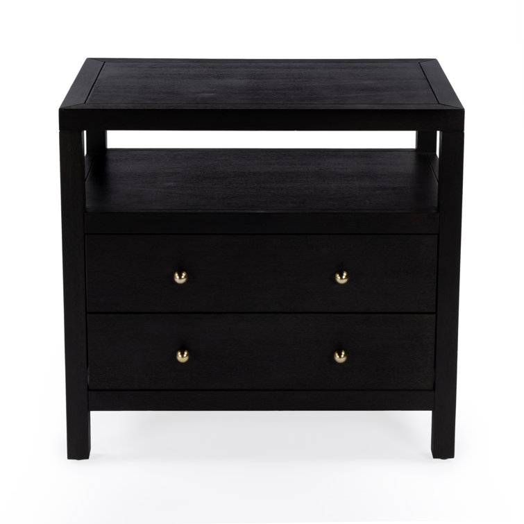 Antique Coffee 2-Drawer Wide Nightstand with Open Shelf