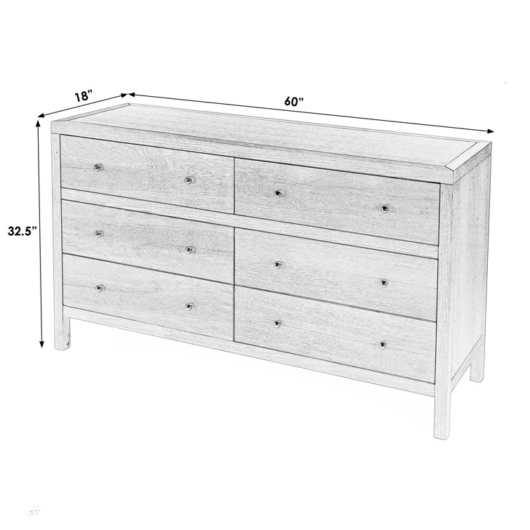 Antique Coffee 6-Drawer Wide Dresser with Ball Bearing Slides