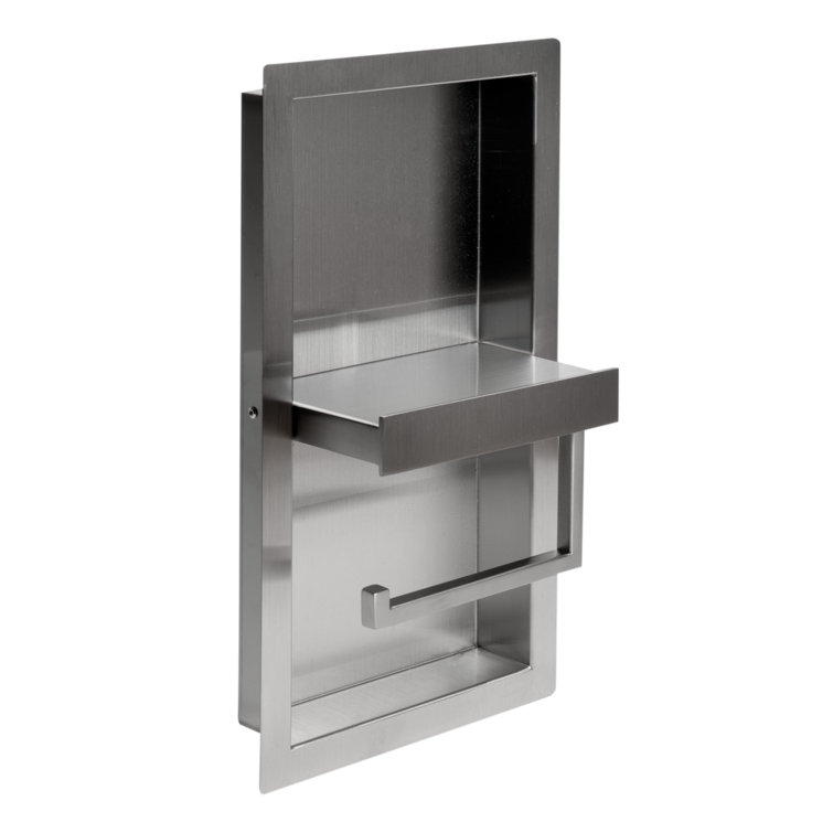 Brushed Stainless Steel Recessed Toilet Paper Holder with Shelf