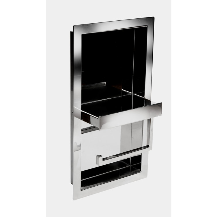 Polished Stainless Steel Recessed Toilet Paper Holder with Shelf