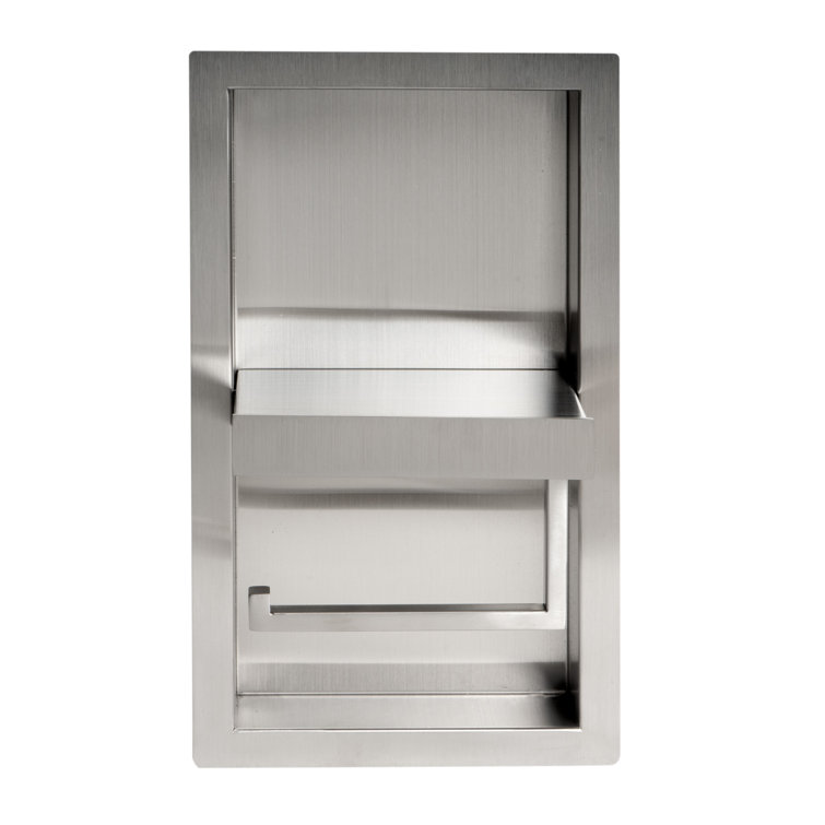 Brushed Stainless Steel Recessed Toilet Paper Holder with Shelf