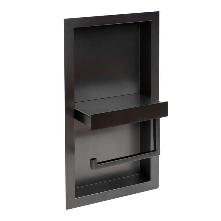 Brushed Black Stainless Steel Recessed Toilet Paper Holder Niche