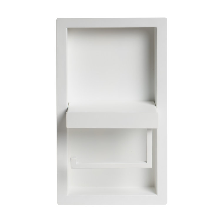 White Matte Stainless Steel Recessed Toilet Paper Holder Niche