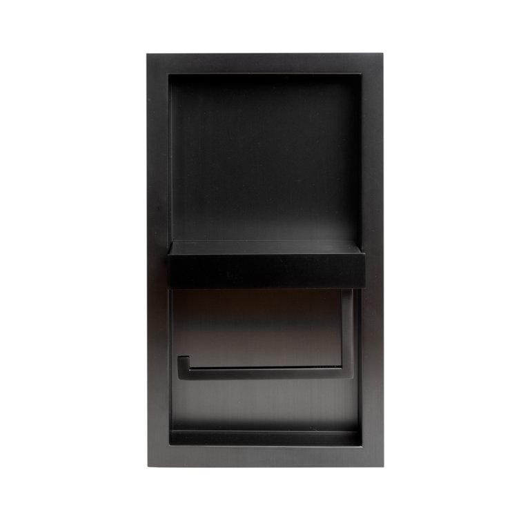 Brushed Black Stainless Steel Recessed Toilet Paper Holder Niche