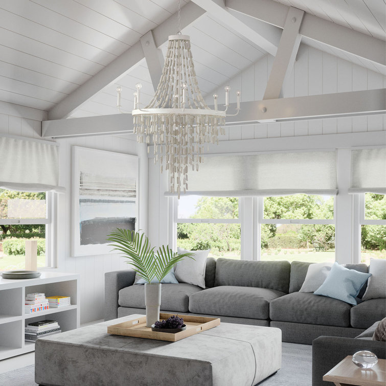 Organic White Beaded 8-Light Eucalyptus Chandelier