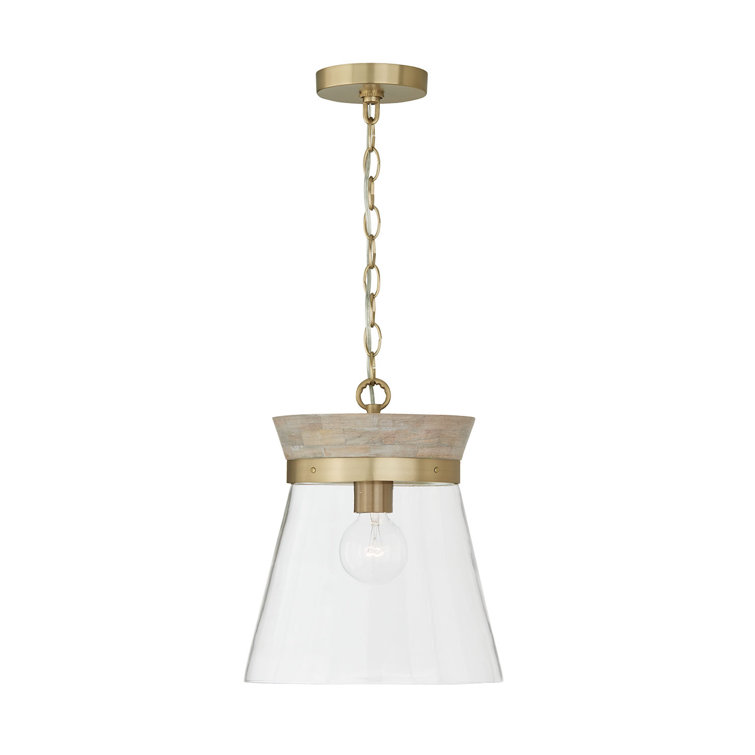 Finn 1-Light White Wash and Matte Brass Pendant with Clear Glass Shade