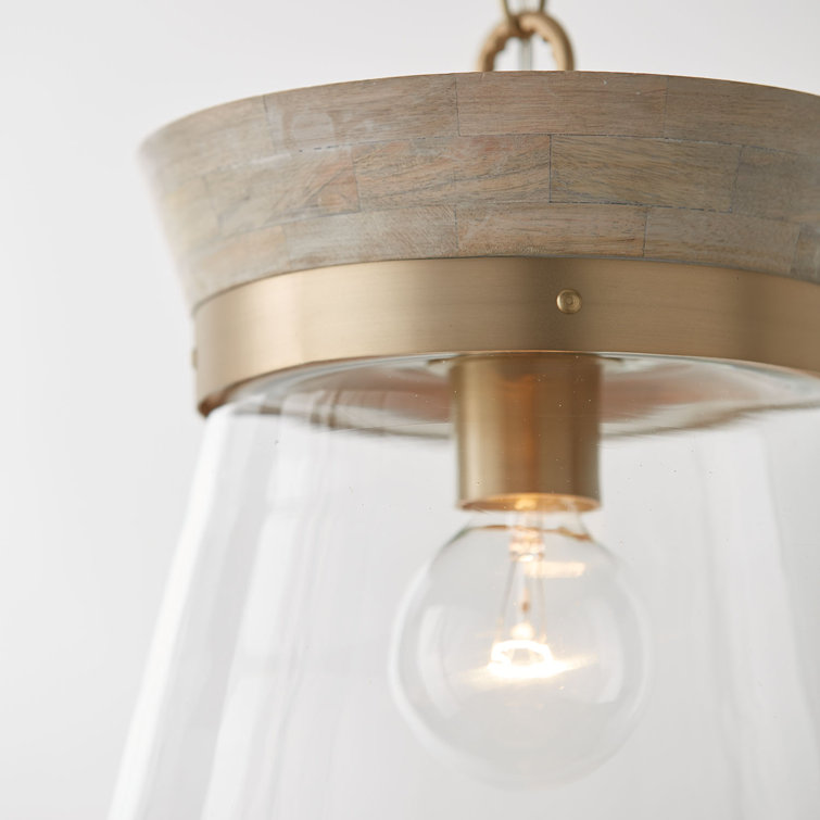Finn 1-Light White Wash and Matte Brass Pendant with Clear Glass Shade
