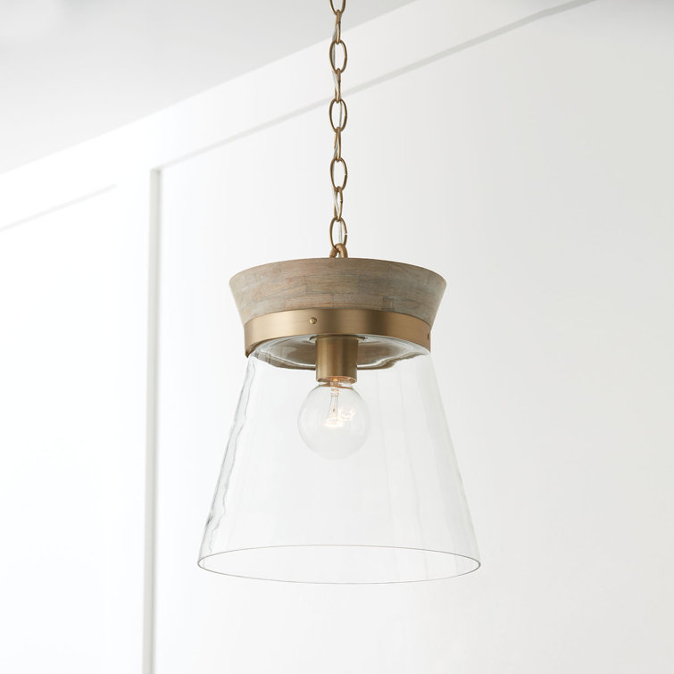 Finn 1-Light White Wash and Matte Brass Pendant with Clear Glass Shade
