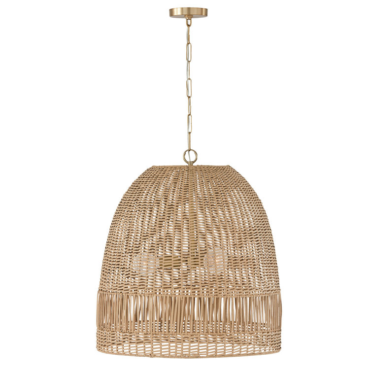 Brass and Rattan Dome Pendant Light
