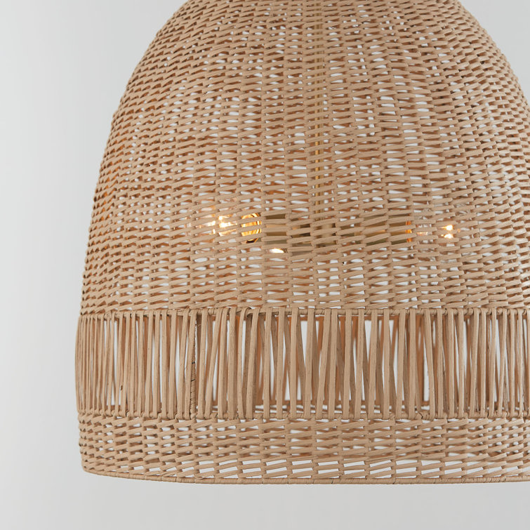 Brass and Rattan Dome Pendant Light