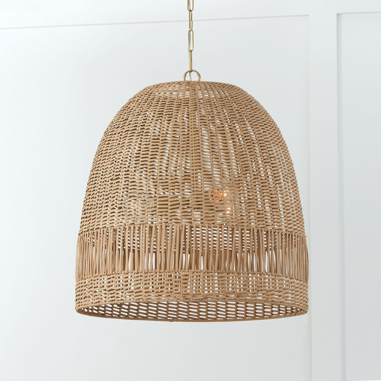 Brass and Rattan Dome Pendant Light