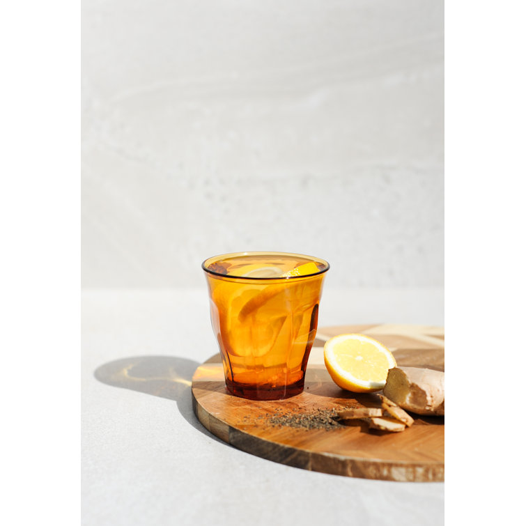 Amber Ribbed Tempered Glass Tumbler Set, 8.38 oz, Set of 6