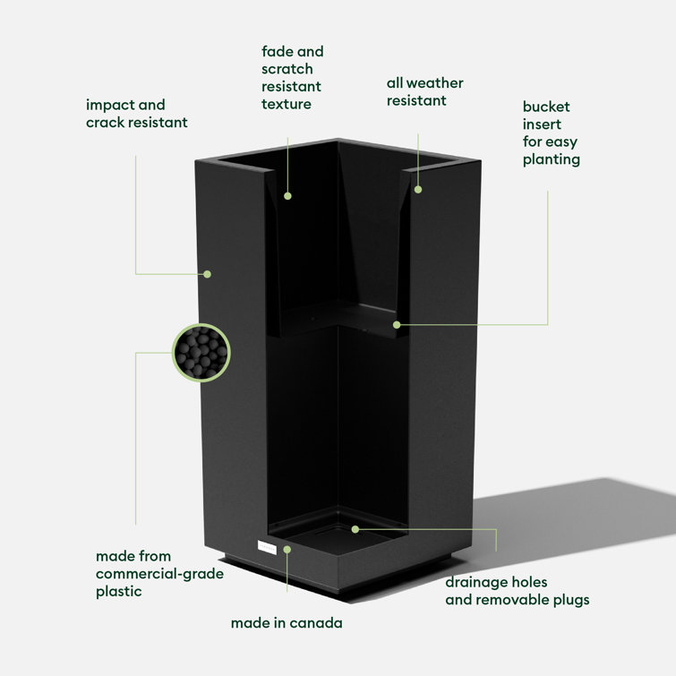 Black Tall Rectangular Plastic Outdoor Planter