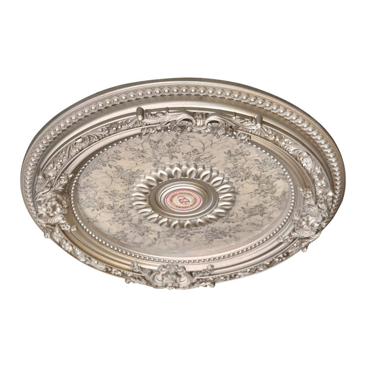 Petite Round Champagne Silver Ceiling Medallion with Floral Pattern