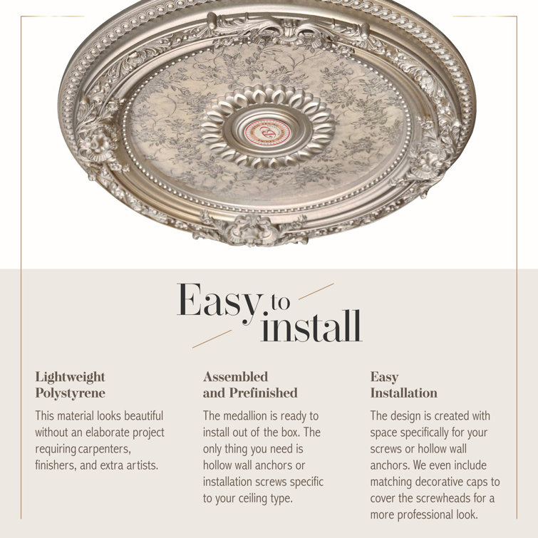 Petite Round Champagne Silver Ceiling Medallion with Floral Pattern