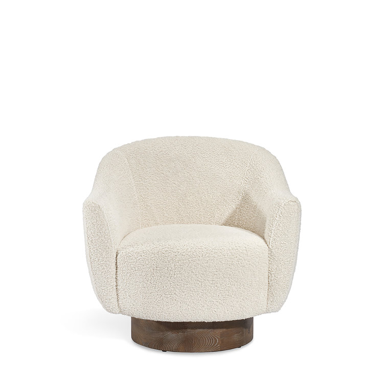 Autumn Brown Ash Barrel Swivel Chair in Faux Shearling
