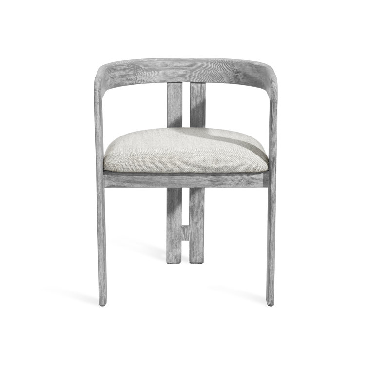 Dove Loomed Linen and Grey Wash Wood Upholstered Armchair