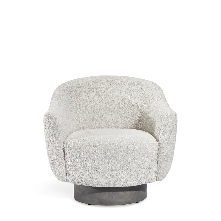 Gray Wash Faux Shearling Swivel Barrel Chair