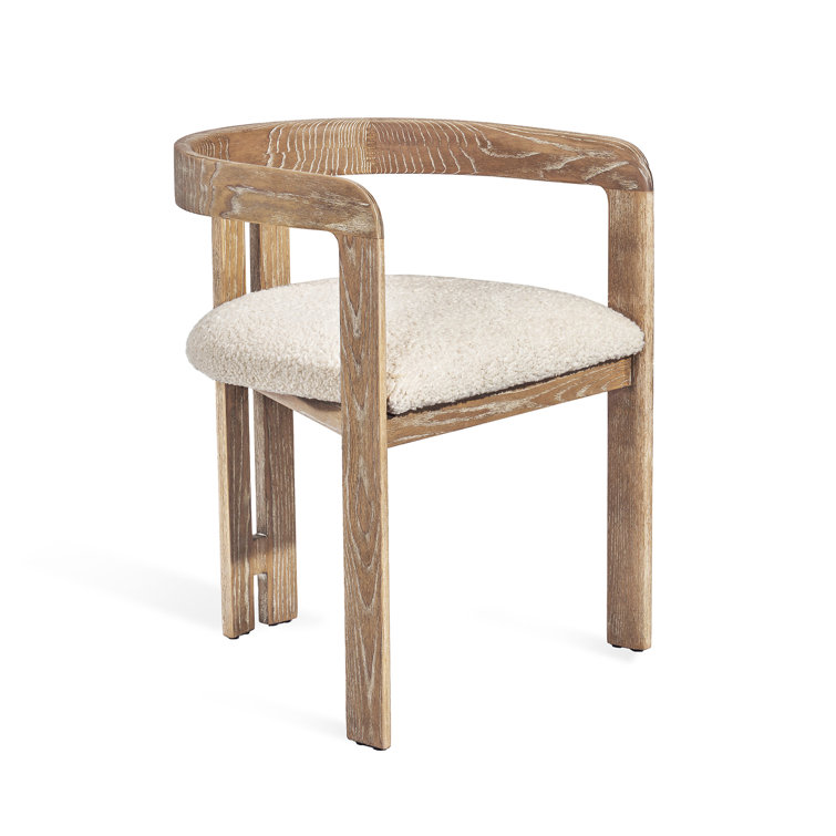 Beach Ceruse Wood and Faux Shearling Upholstered Arm Chair