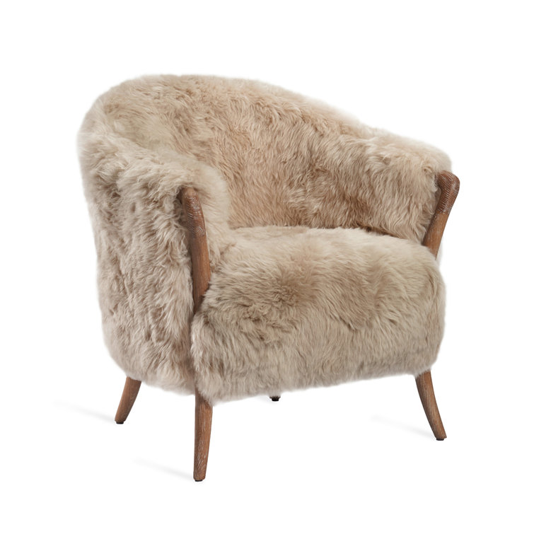 Ilaria Taupe Tibetan Lambskin Lounge Chair with Wood Frame