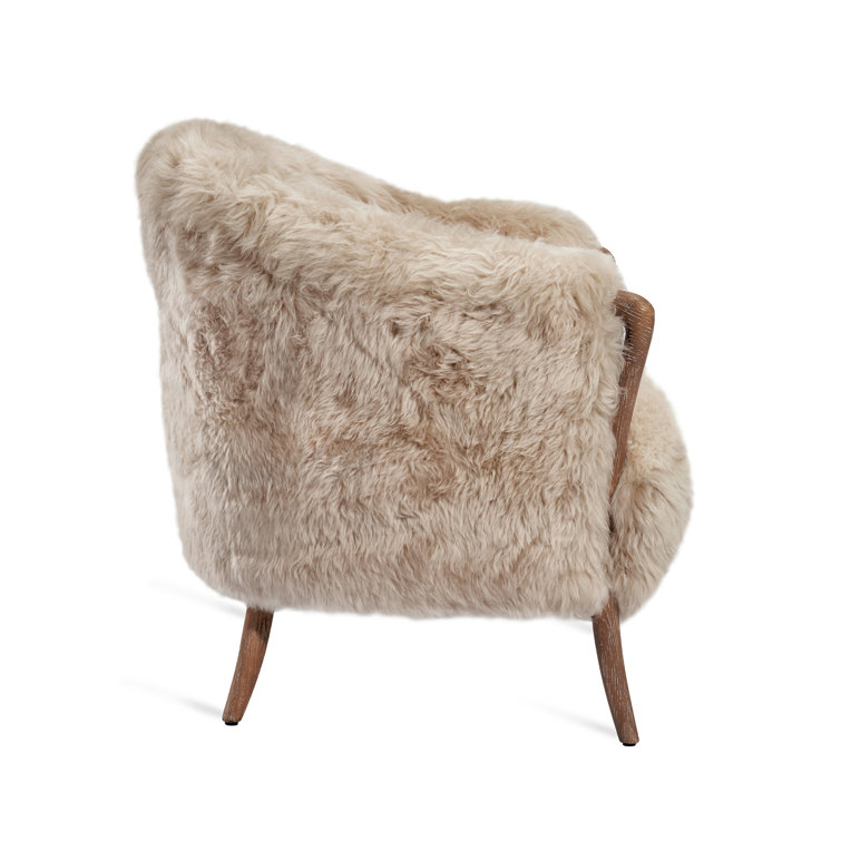 Ilaria Taupe Tibetan Lambskin Lounge Chair with Wood Frame