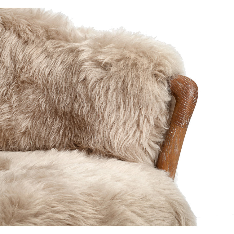 Ilaria Taupe Tibetan Lambskin Lounge Chair with Wood Frame