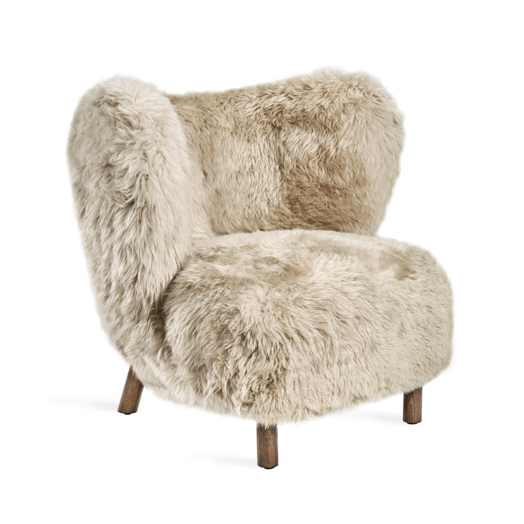 Anders Walnut Wood Wingback Chair with Morel Taupe Lambskin