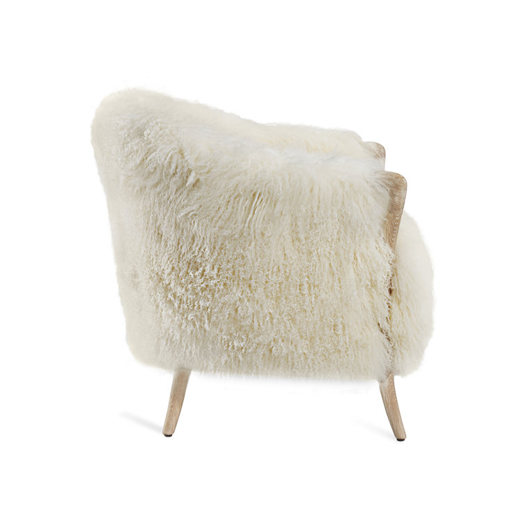 Whitewash Ivory Sheepskin Wood Handcrafted Armchair